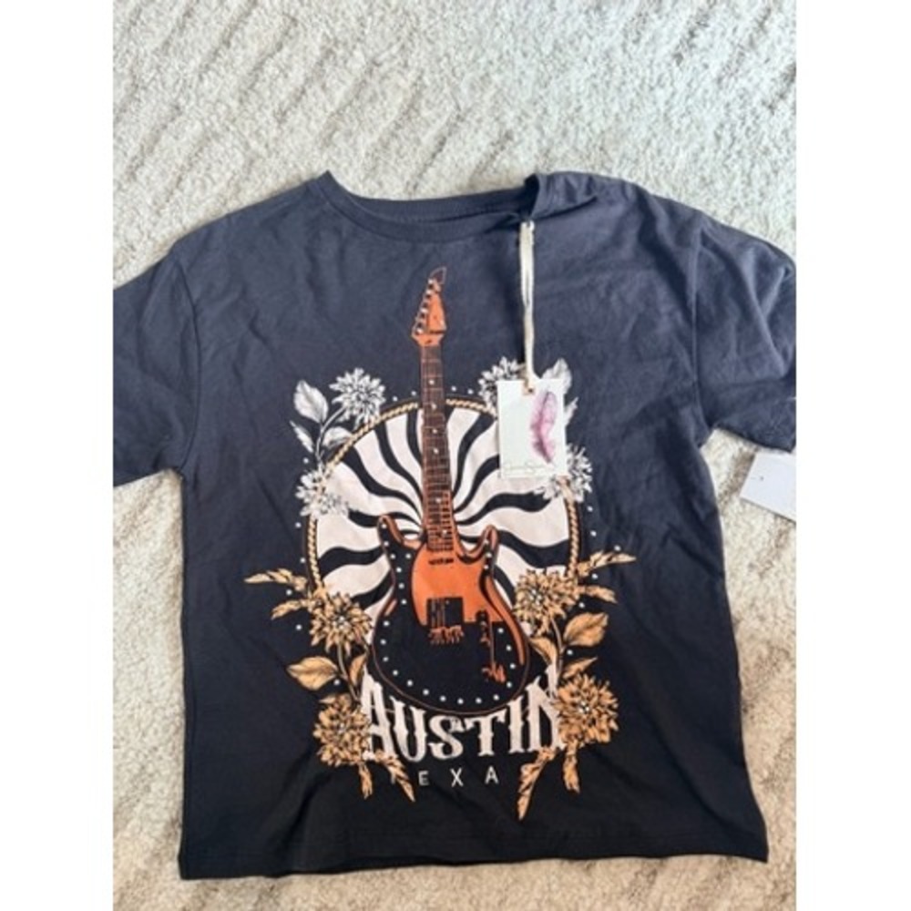 Jessica Simpson Girls Austin‎ Texas Guitar Graphic T-Shirt Charcoal Grey Size 7